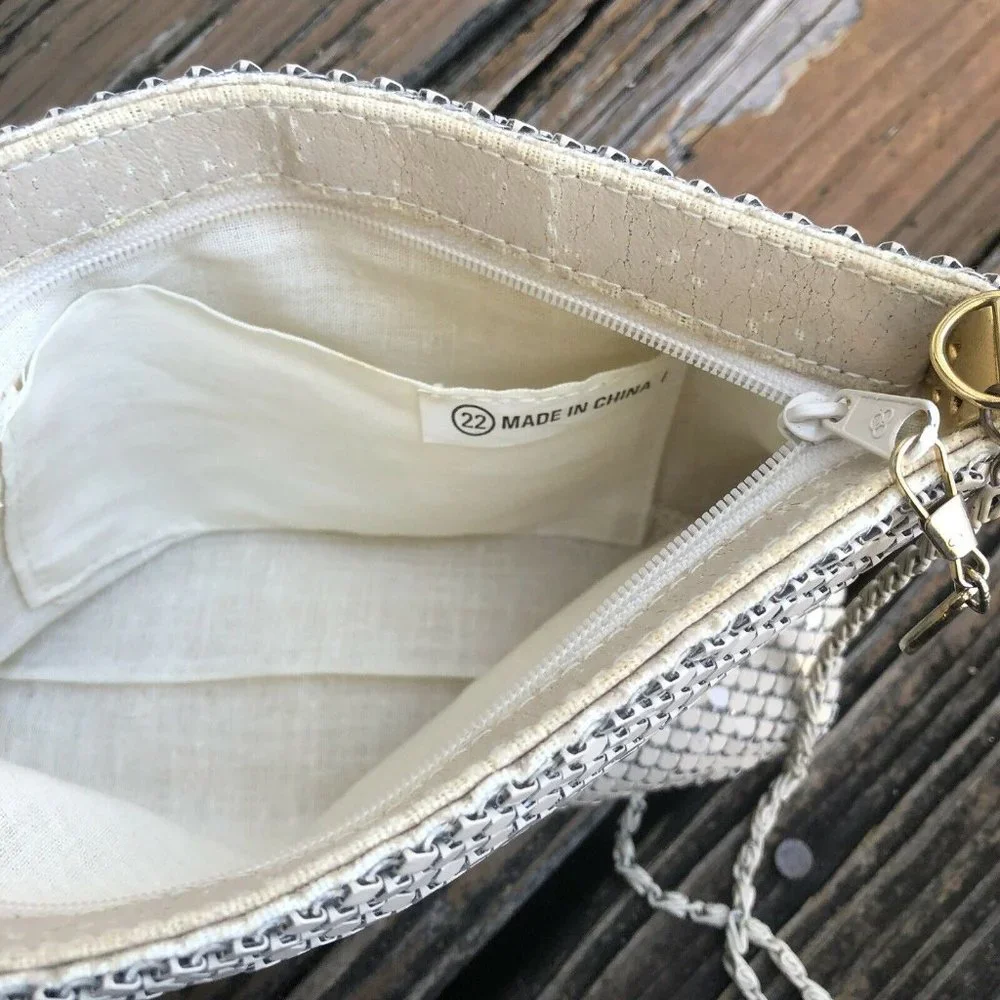 Beige Mesh Purse Clutch Handbag Tan Bag Metal Chain Strap Vintage 70s 80s Disco